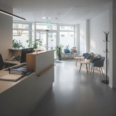 Blick in den Empfangsbereich der Praxis